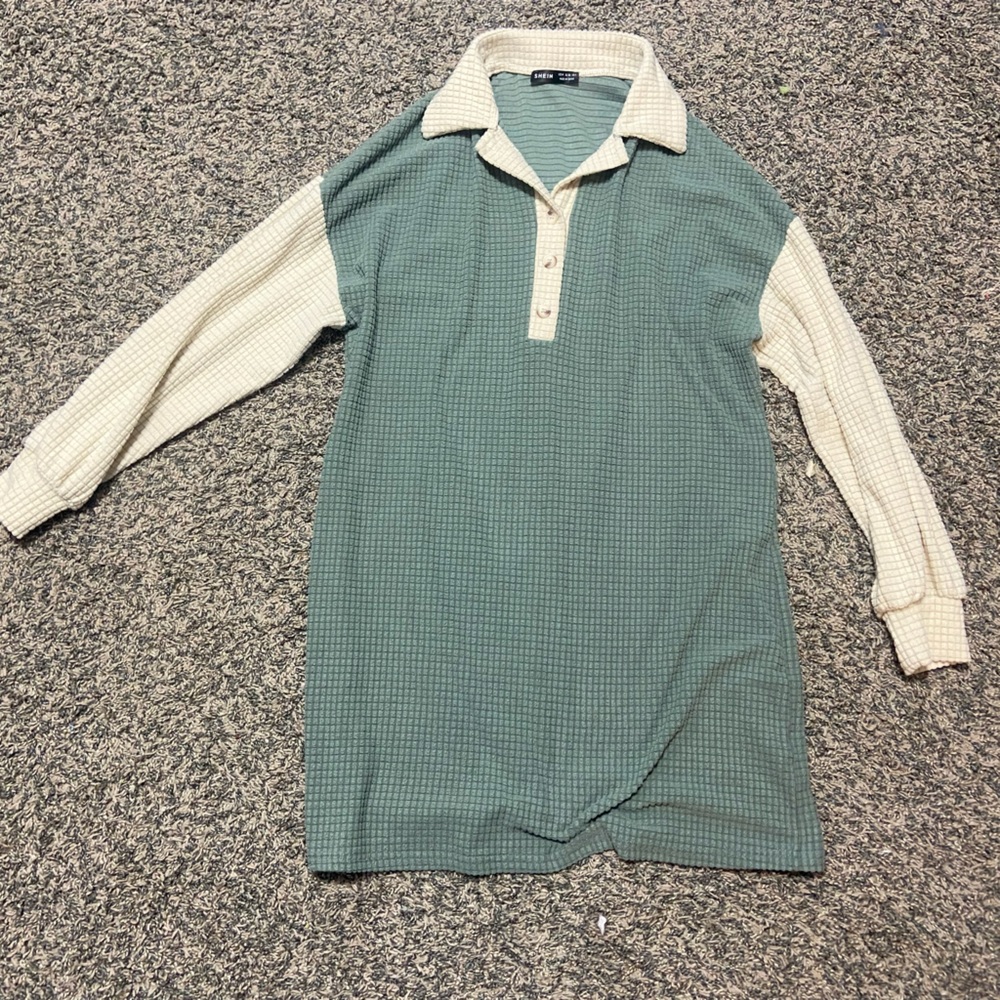 Green and Cream Long Sleeve Polo Shirt